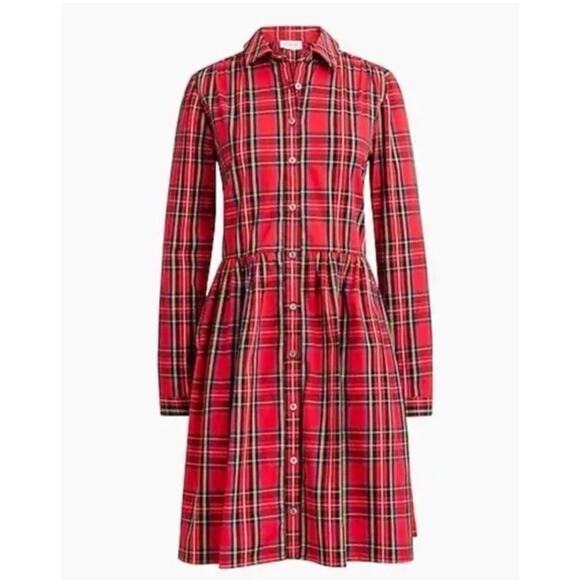 J.Crew Red Tartan Plaid Shirt Dress Size 6 Button Front Pockets Casual preppy - Picture 3 of 12
